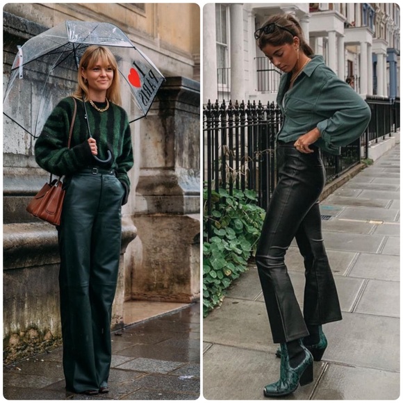 Vintage Gap Real Leather Bootcut Pants Women 10 Dark Green Western Cowgirl Grung - Picture 4 of 16